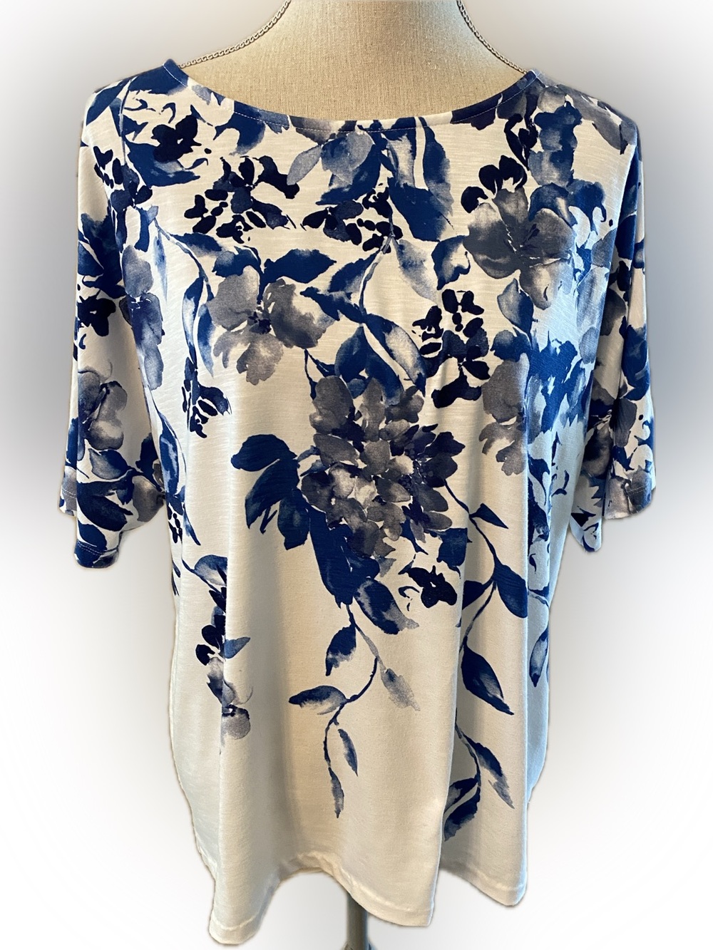Chico’s White top with Blue Floral Print
